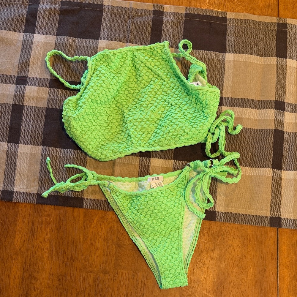 Green Textured Bikini Set